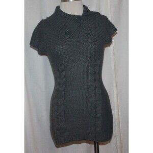 Junior's Pink Rose Gray Short Sleeve Tunic Sweater with Button Accents Size S